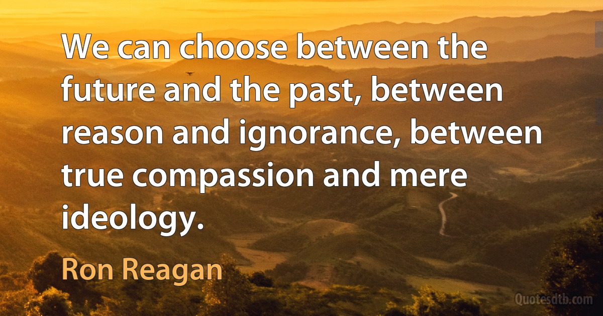 We can choose between the future and the past, between reason and ignorance, between true compassion and mere ideology. (Ron Reagan)