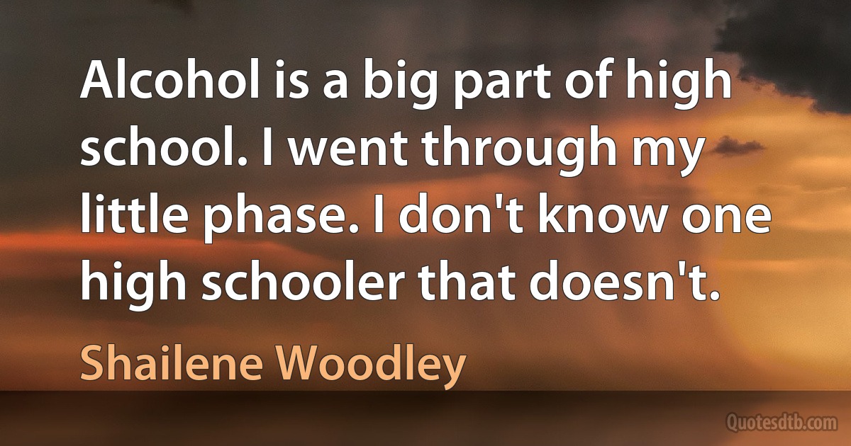 Alcohol is a big part of high school. I went through my little phase. I don't know one high schooler that doesn't. (Shailene Woodley)