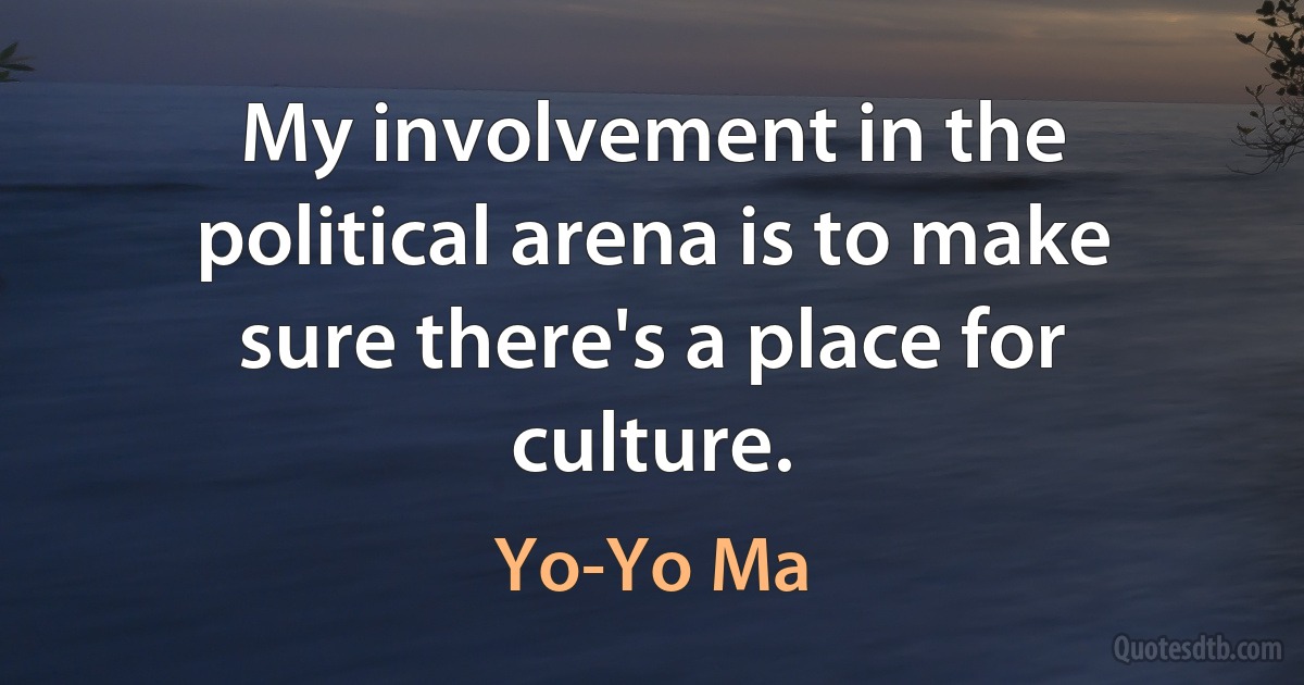 My involvement in the political arena is to make sure there's a place for culture. (Yo-Yo Ma)