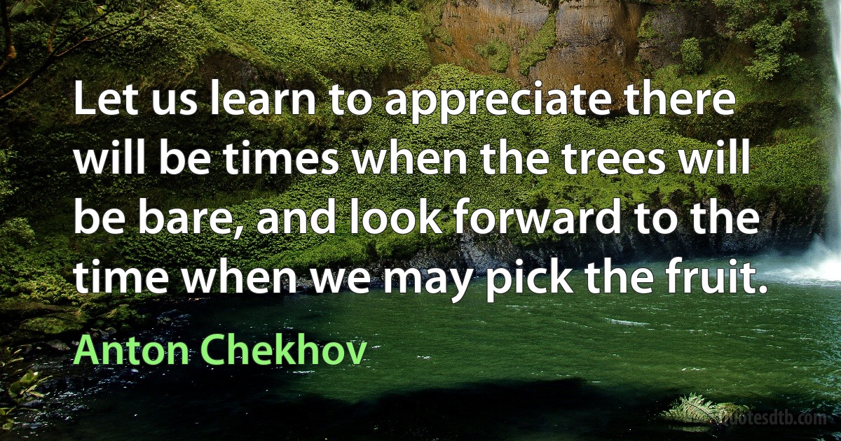 Let us learn to appreciate there will be times when the trees will be bare, and look forward to the time when we may pick the fruit. (Anton Chekhov)