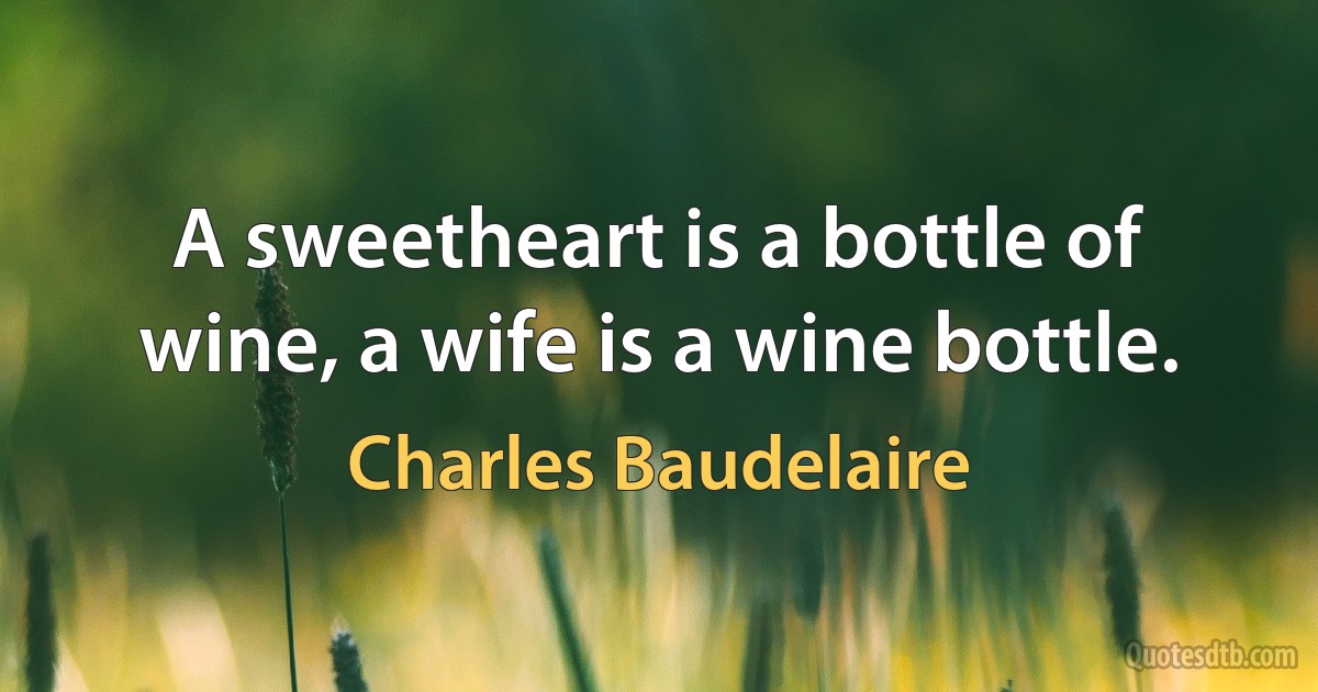 A sweetheart is a bottle of wine, a wife is a wine bottle. (Charles Baudelaire)