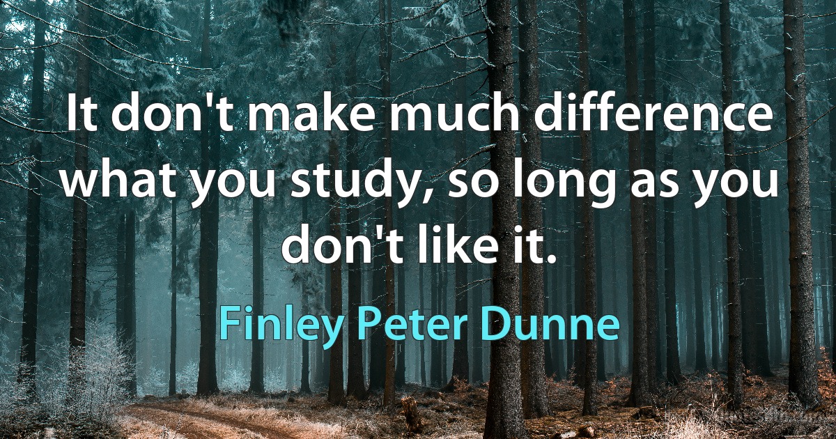 It don't make much difference what you study, so long as you don't like it. (Finley Peter Dunne)