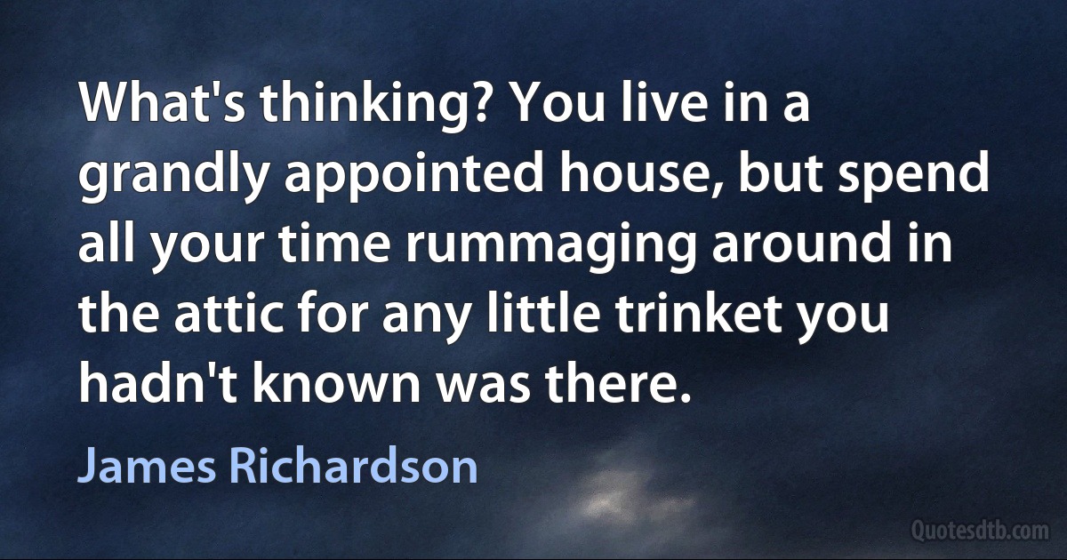 What's thinking? You live in a grandly appointed house, but spend all your time rummaging around in the attic for any little trinket you hadn't known was there. (James Richardson)