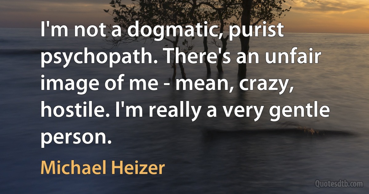 I'm not a dogmatic, purist psychopath. There's an unfair image of me - mean, crazy, hostile. I'm really a very gentle person. (Michael Heizer)