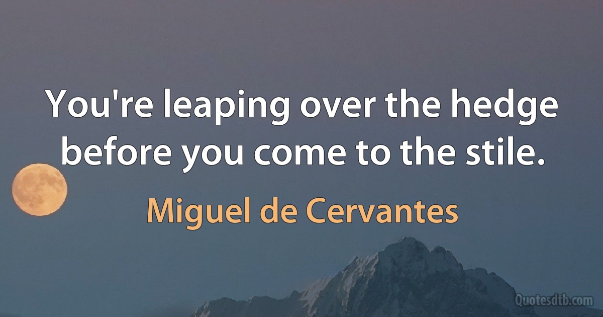 You're leaping over the hedge before you come to the stile. (Miguel de Cervantes)