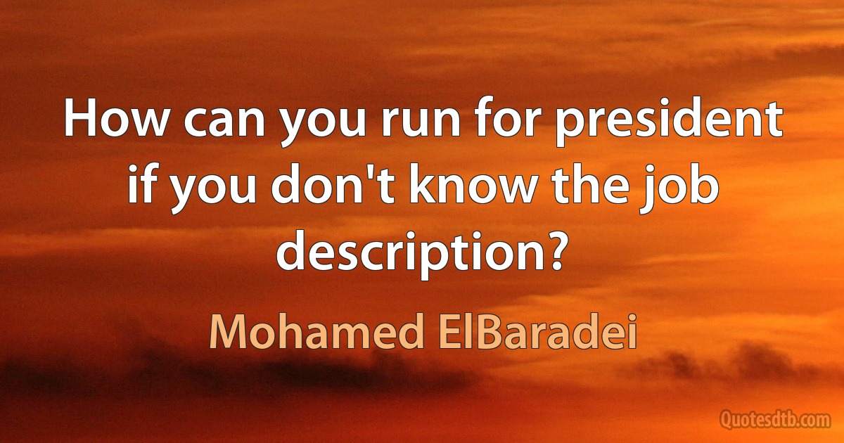 How can you run for president if you don't know the job description? (Mohamed ElBaradei)