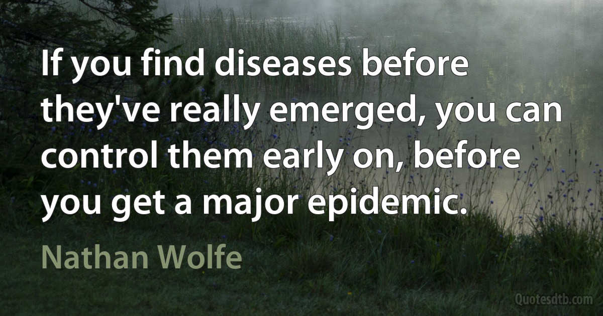 If you find diseases before they've really emerged, you can control them early on, before you get a major epidemic. (Nathan Wolfe)