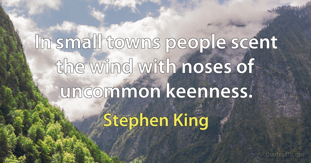 In small towns people scent the wind with noses of uncommon keenness. (Stephen King)