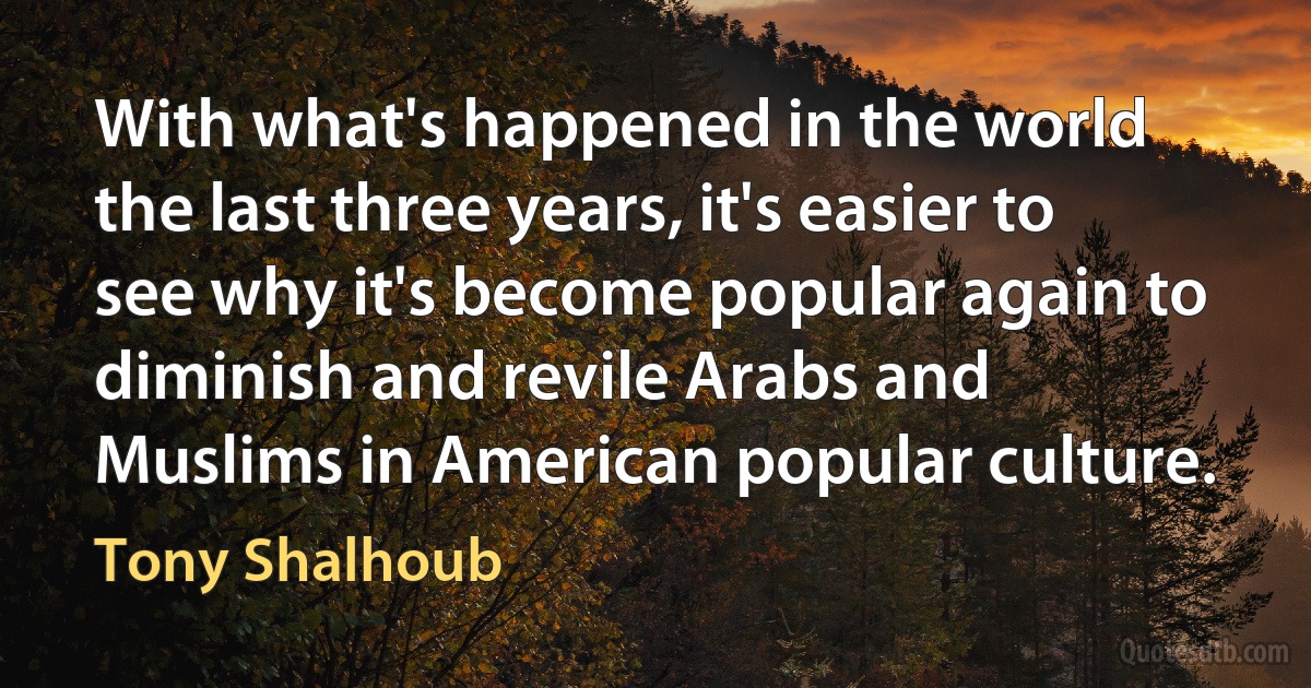 With what's happened in the world the last three years, it's easier to see why it's become popular again to diminish and revile Arabs and Muslims in American popular culture. (Tony Shalhoub)