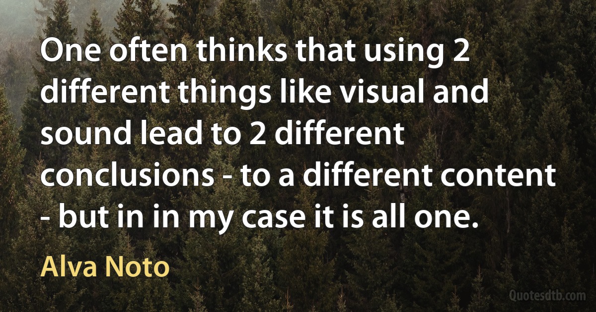 One often thinks that using 2 different things like visual and sound lead to 2 different conclusions - to a different content - but in in my case it is all one. (Alva Noto)