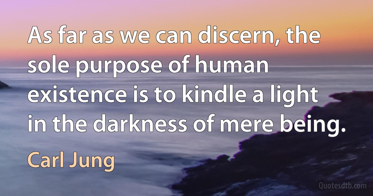 As far as we can discern, the sole purpose of human existence is to kindle a light in the darkness of mere being. (Carl Jung)