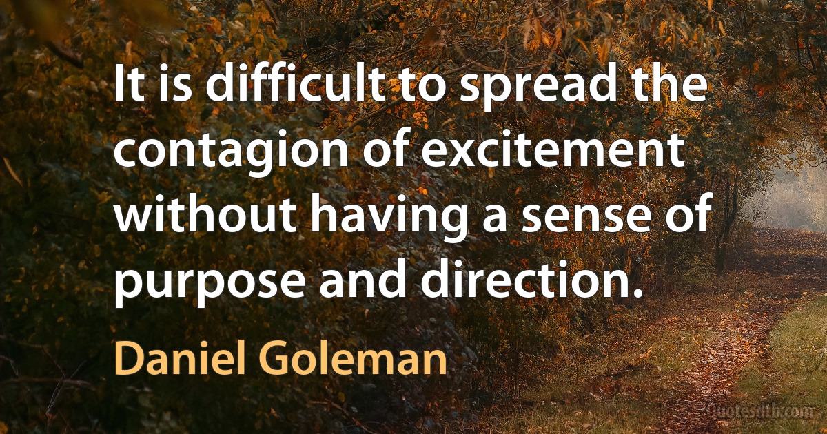 It is difficult to spread the contagion of excitement without having a sense of purpose and direction. (Daniel Goleman)