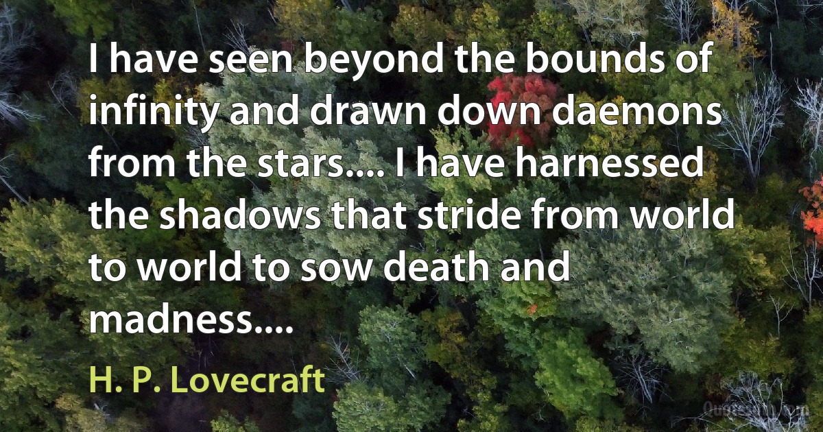 I have seen beyond the bounds of infinity and drawn down daemons from the stars.... I have harnessed the shadows that stride from world to world to sow death and madness.... (H. P. Lovecraft)