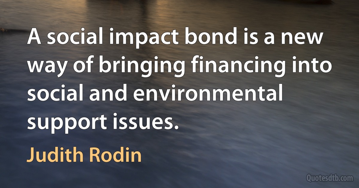 A social impact bond is a new way of bringing financing into social and environmental support issues. (Judith Rodin)