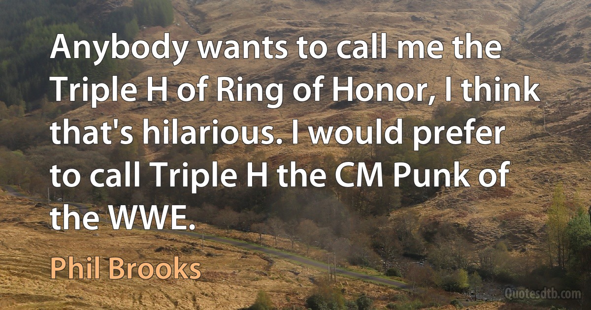 Anybody wants to call me the Triple H of Ring of Honor, I think that's hilarious. I would prefer to call Triple H the CM Punk of the WWE. (Phil Brooks)