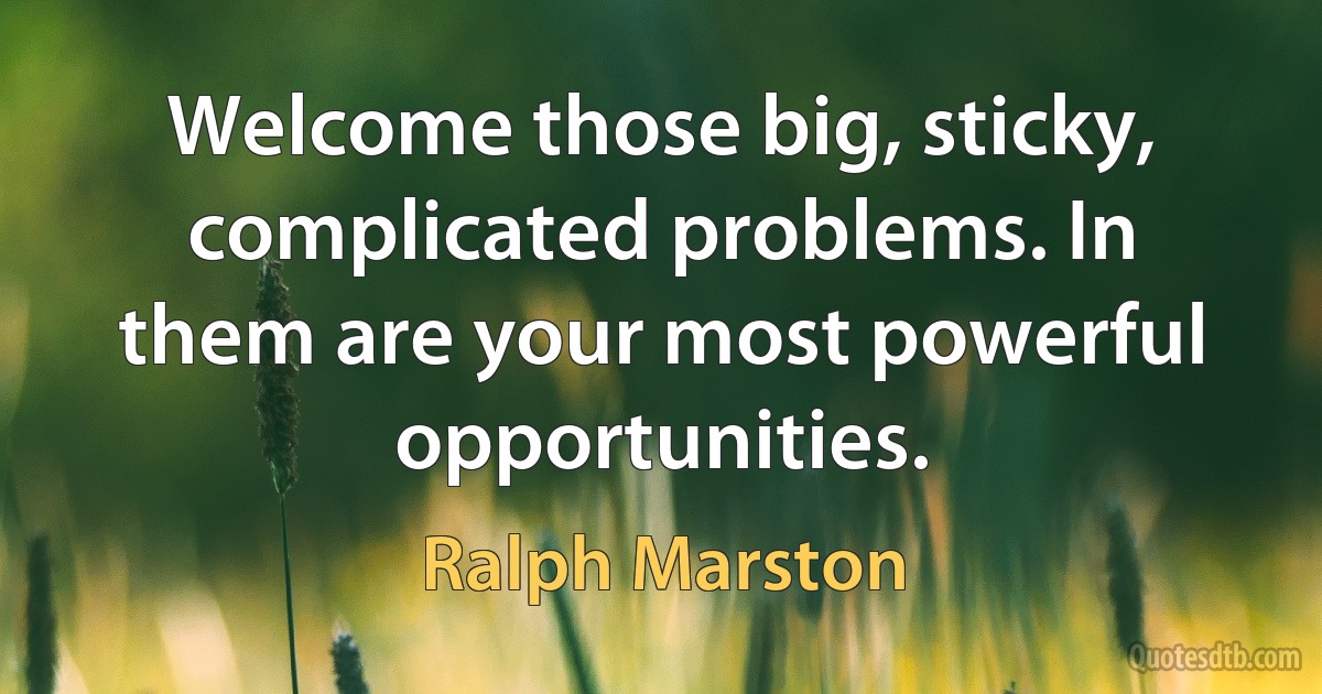 Welcome those big, sticky, complicated problems. In them are your most powerful opportunities. (Ralph Marston)