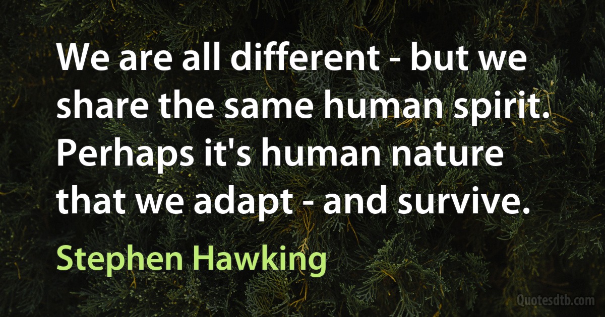 We are all different - but we share the same human spirit. Perhaps it's human nature that we adapt - and survive. (Stephen Hawking)