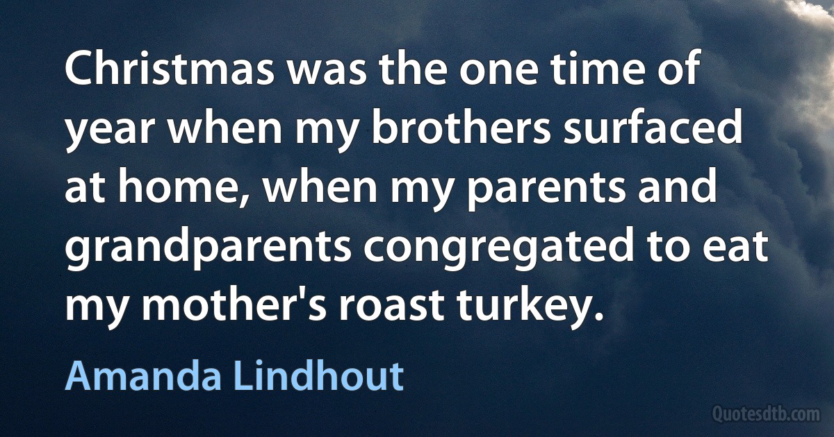 Christmas was the one time of year when my brothers surfaced at home, when my parents and grandparents congregated to eat my mother's roast turkey. (Amanda Lindhout)