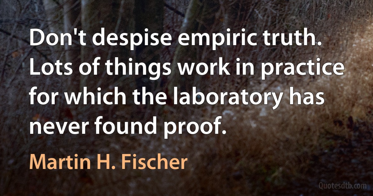 Don't despise empiric truth. Lots of things work in practice for which the laboratory has never found proof. (Martin H. Fischer)