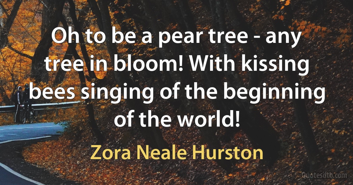 Oh to be a pear tree - any tree in bloom! With kissing bees singing of the beginning of the world! (Zora Neale Hurston)