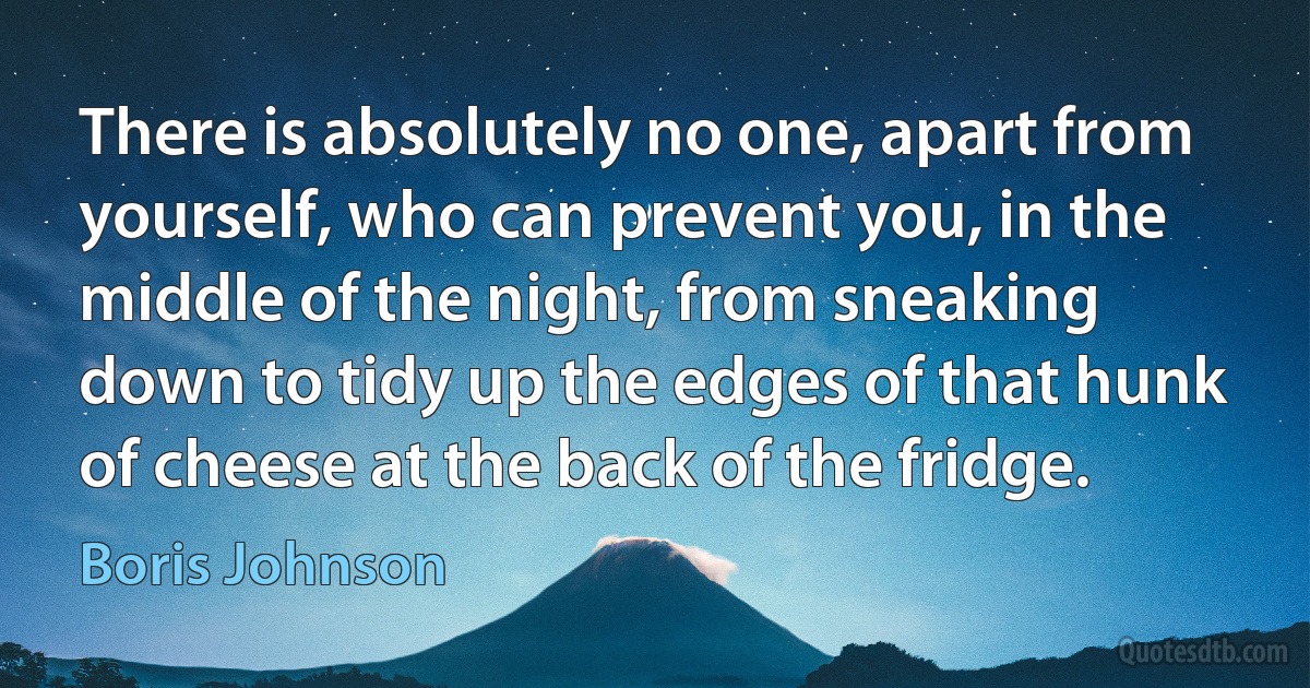 There is absolutely no one, apart from yourself, who can prevent you, in the middle of the night, from sneaking down to tidy up the edges of that hunk of cheese at the back of the fridge. (Boris Johnson)