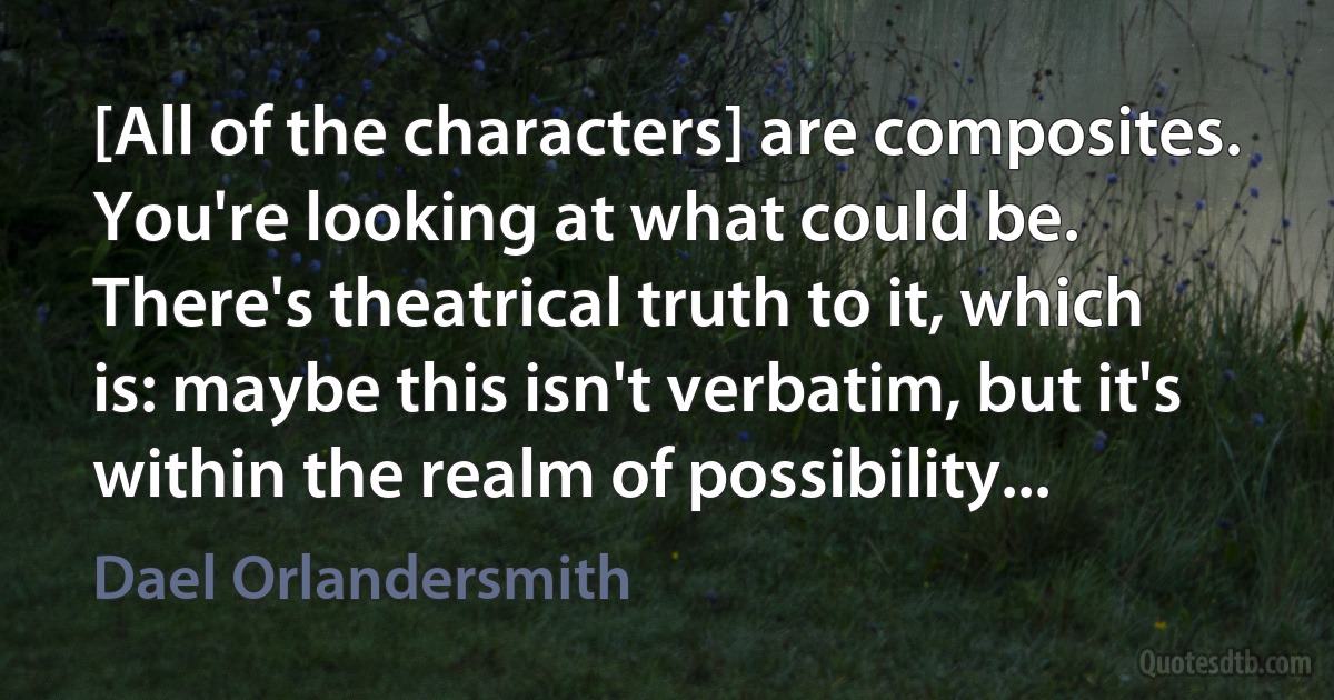 [All of the characters] are composites. You're looking at what could be. There's theatrical truth to it, which is: maybe this isn't verbatim, but it's within the realm of possibility... (Dael Orlandersmith)