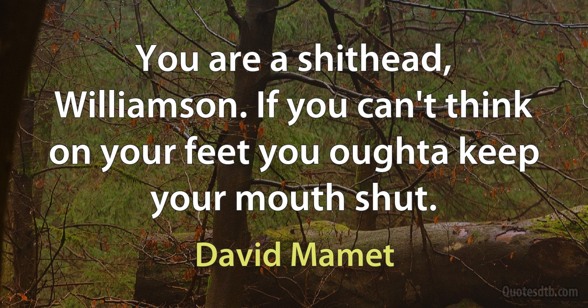 You are a shithead, Williamson. If you can't think on your feet you oughta keep your mouth shut. (David Mamet)