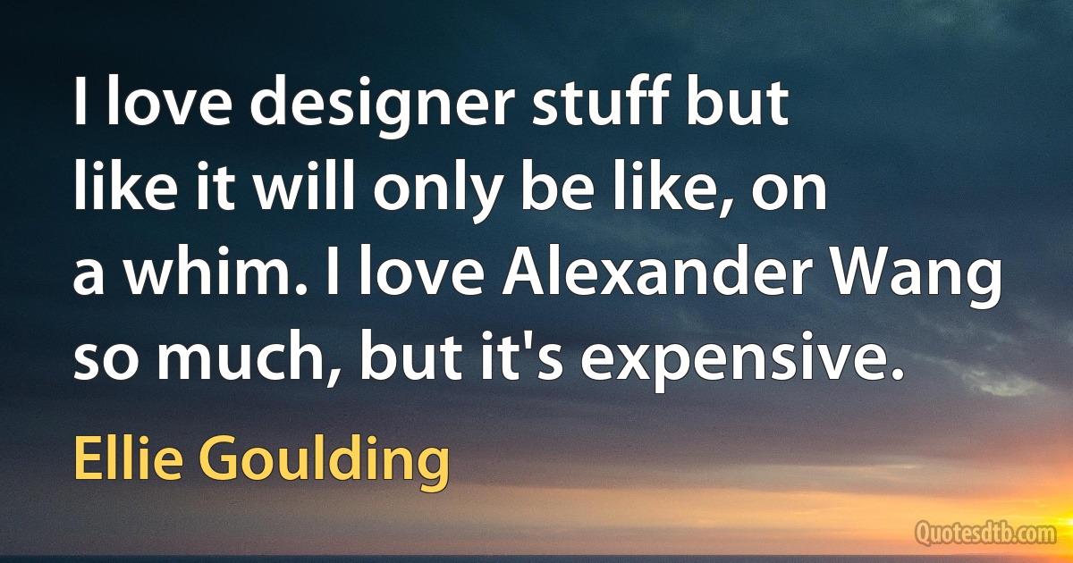 I love designer stuff but like it will only be like, on a whim. I love Alexander Wang so much, but it's expensive. (Ellie Goulding)