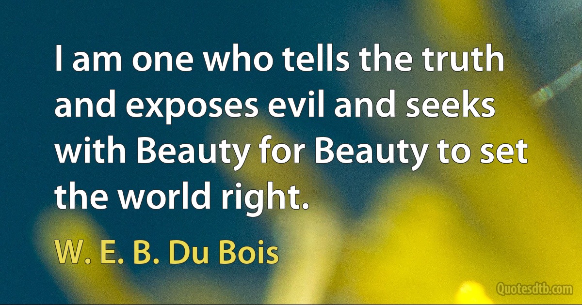 I am one who tells the truth and exposes evil and seeks with Beauty for Beauty to set the world right. (W. E. B. Du Bois)