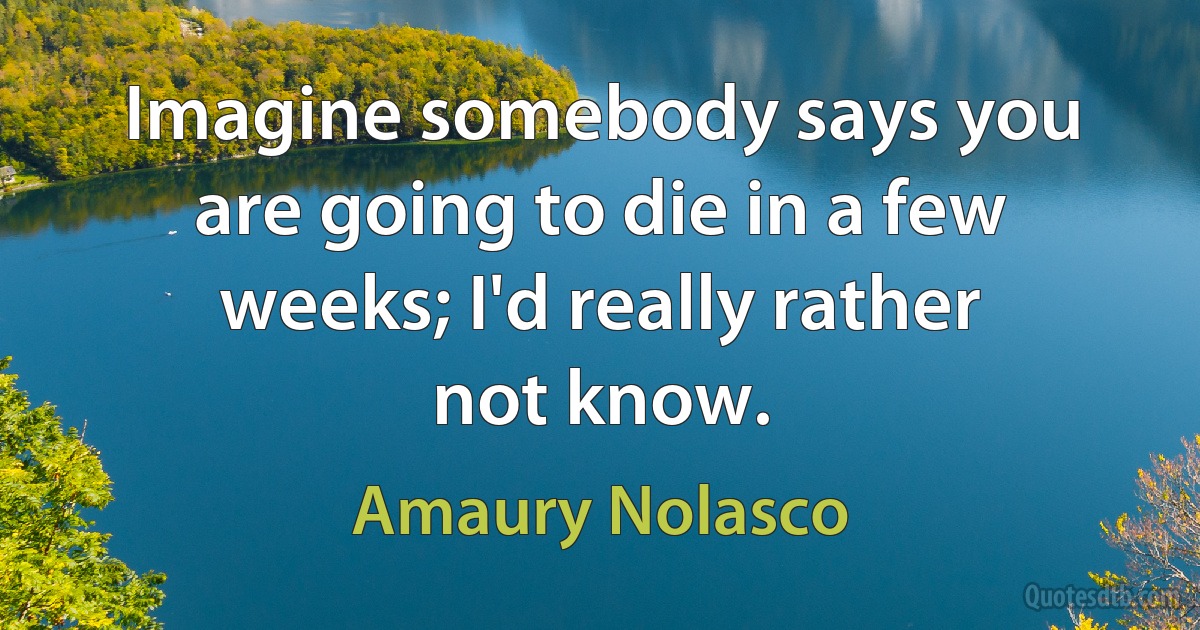 Imagine somebody says you are going to die in a few weeks; I'd really rather not know. (Amaury Nolasco)