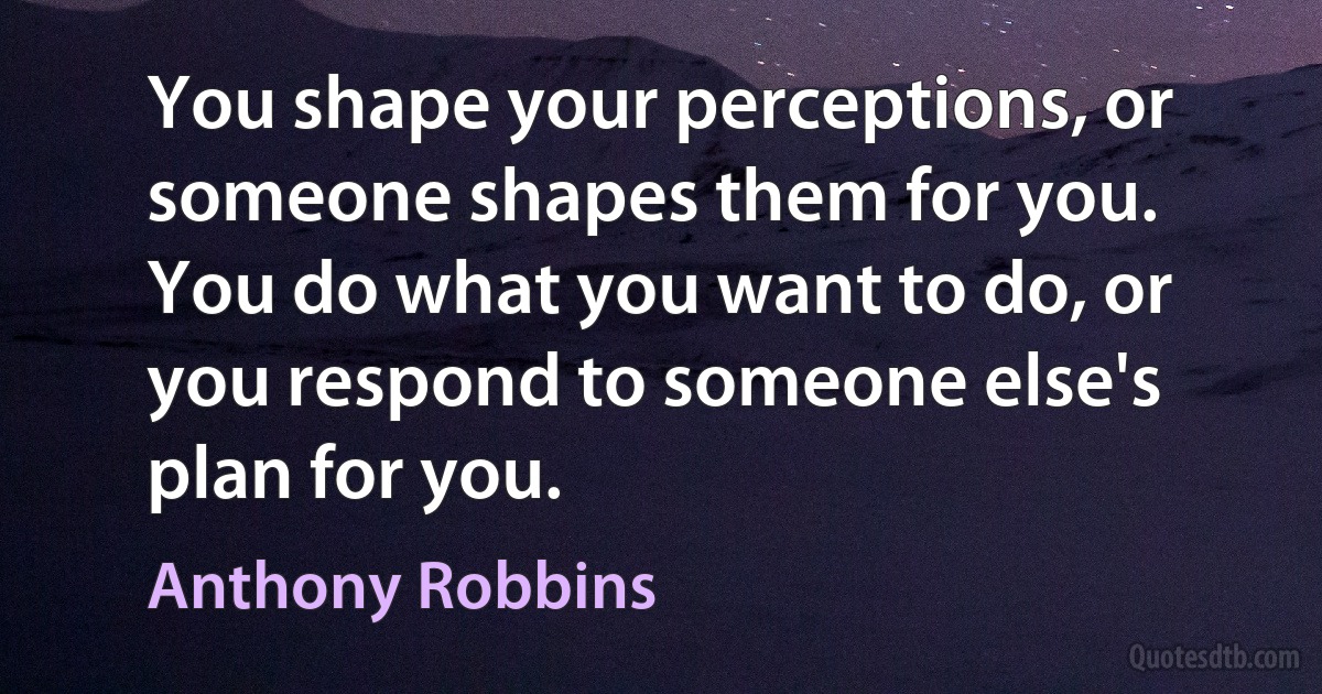 You shape your perceptions, or someone shapes them for you. You do what you want to do, or you respond to someone else's plan for you. (Anthony Robbins)