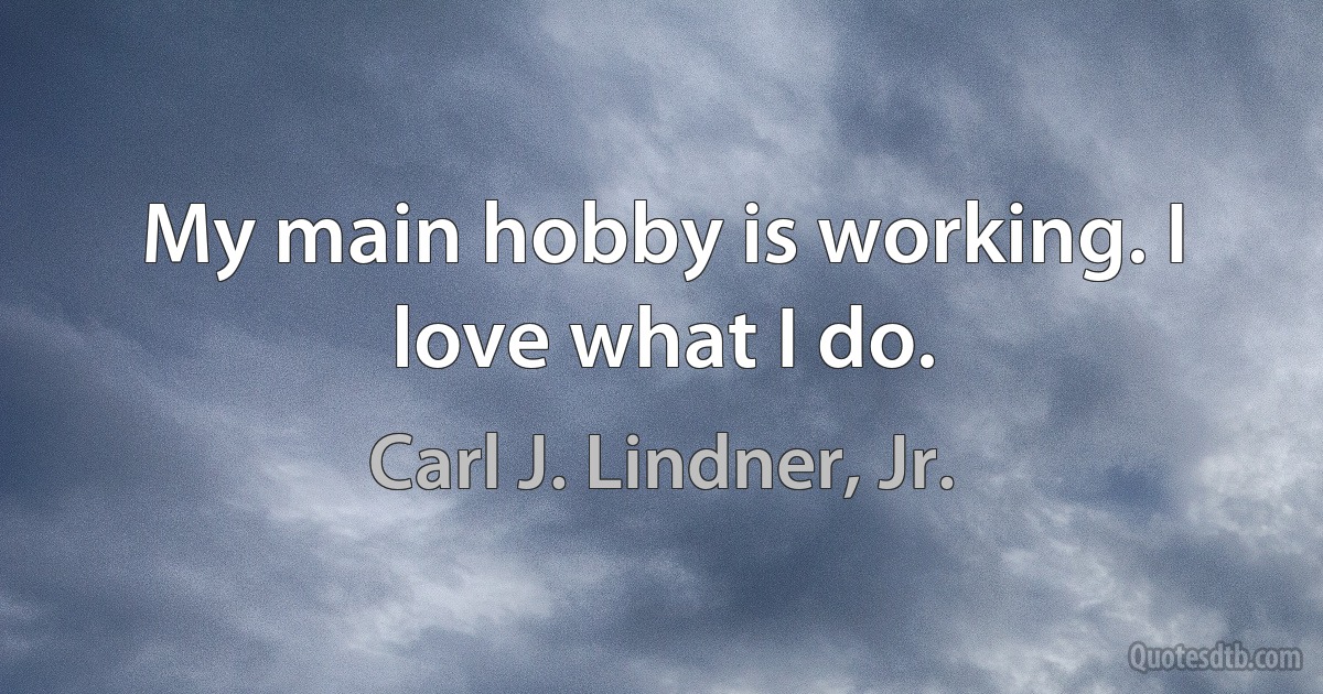 My main hobby is working. I love what I do. (Carl J. Lindner, Jr.)