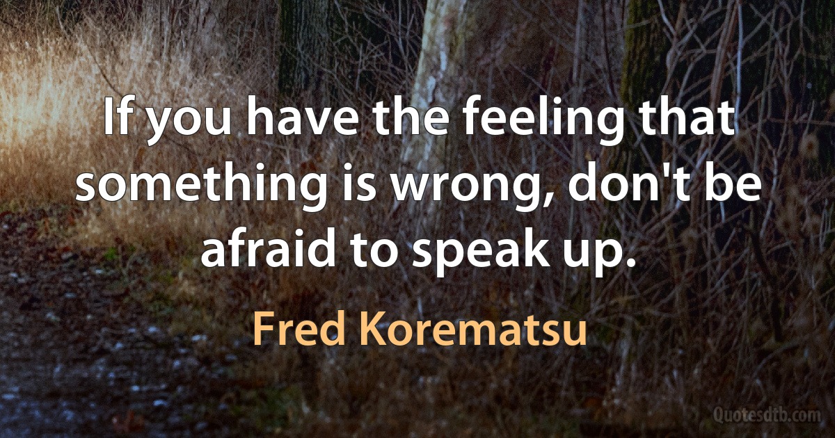 If you have the feeling that something is wrong, don't be afraid to speak up. (Fred Korematsu)