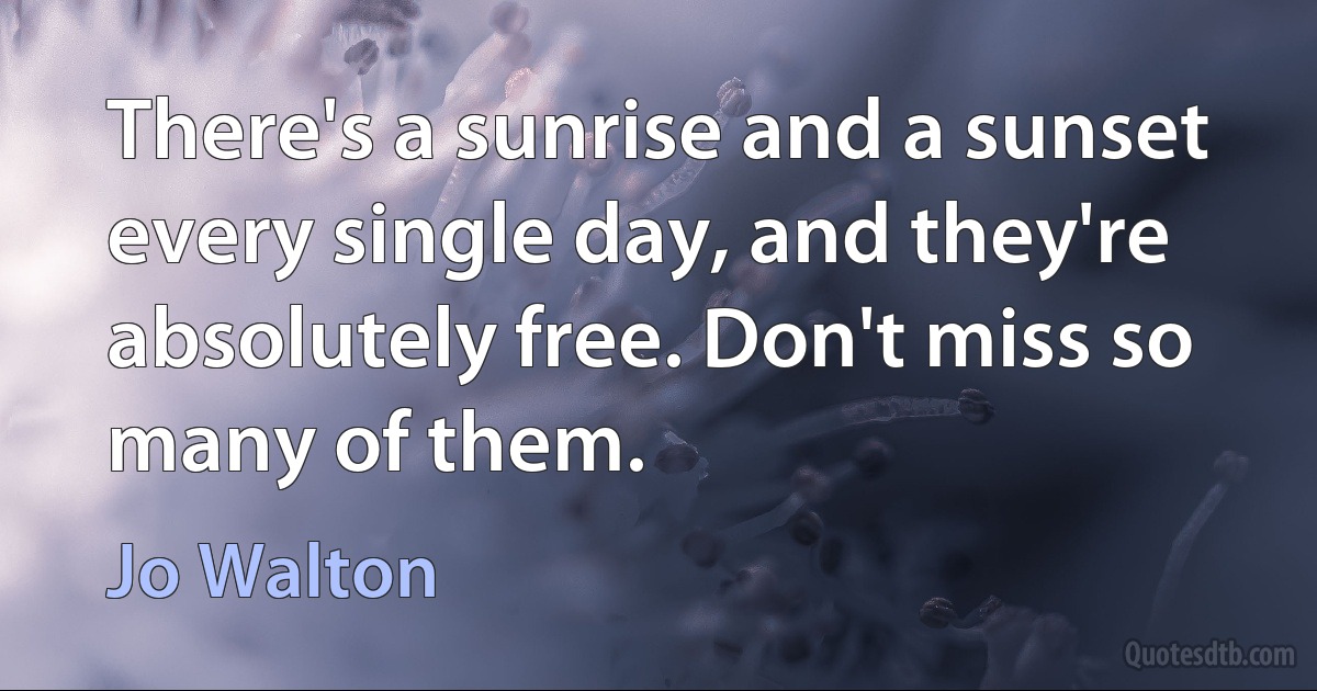 There's a sunrise and a sunset every single day, and they're absolutely free. Don't miss so many of them. (Jo Walton)