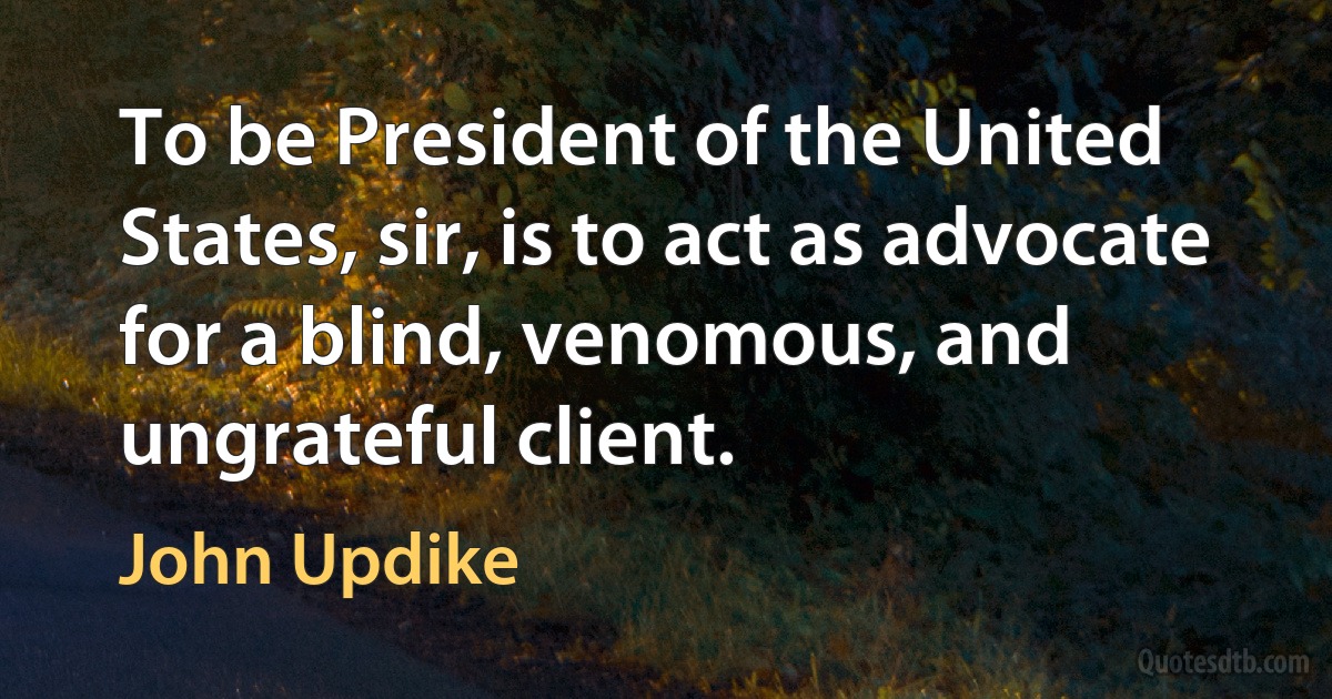 To be President of the United States, sir, is to act as advocate for a blind, venomous, and ungrateful client. (John Updike)