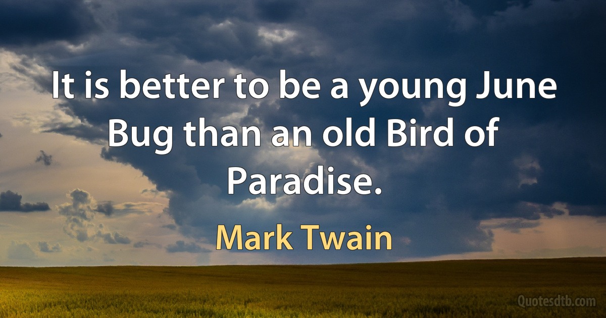 It is better to be a young June Bug than an old Bird of Paradise. (Mark Twain)