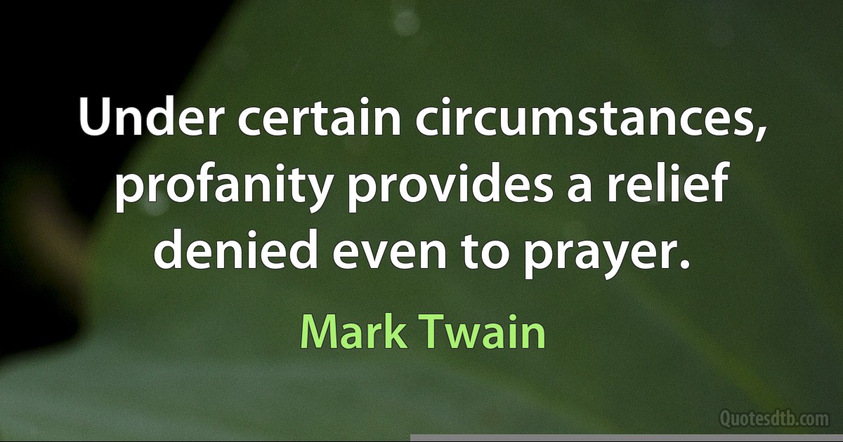 Under certain circumstances, profanity provides a relief denied even to prayer. (Mark Twain)