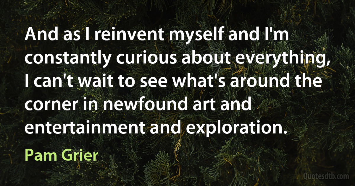 And as I reinvent myself and I'm constantly curious about everything, I can't wait to see what's around the corner in newfound art and entertainment and exploration. (Pam Grier)