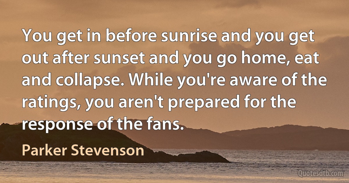 You get in before sunrise and you get out after sunset and you go home, eat and collapse. While you're aware of the ratings, you aren't prepared for the response of the fans. (Parker Stevenson)