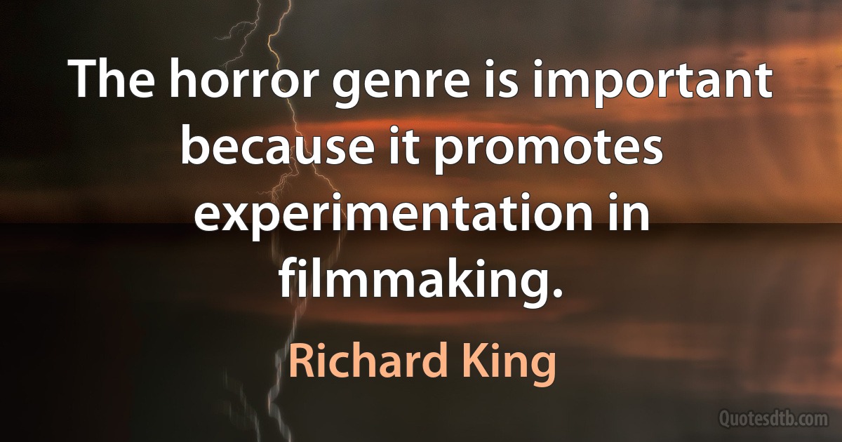 The horror genre is important because it promotes experimentation in filmmaking. (Richard King)