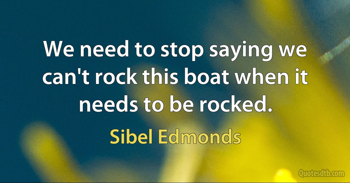 We need to stop saying we can't rock this boat when it needs to be rocked. (Sibel Edmonds)