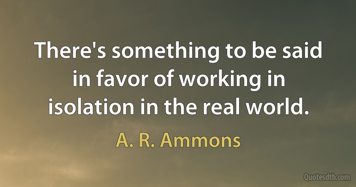 There's something to be said in favor of working in isolation in the real world. (A. R. Ammons)