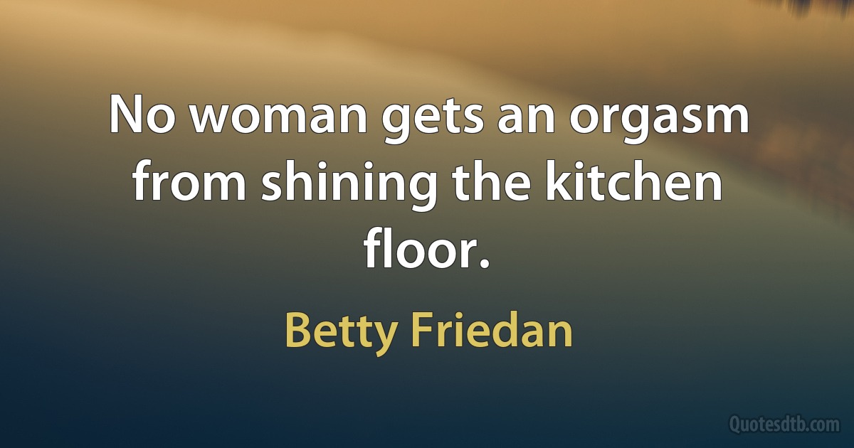 No woman gets an orgasm from shining the kitchen floor. (Betty Friedan)