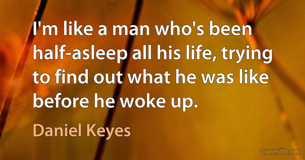 I'm like a man who's been half-asleep all his life, trying to find out what he was like before he woke up. (Daniel Keyes)