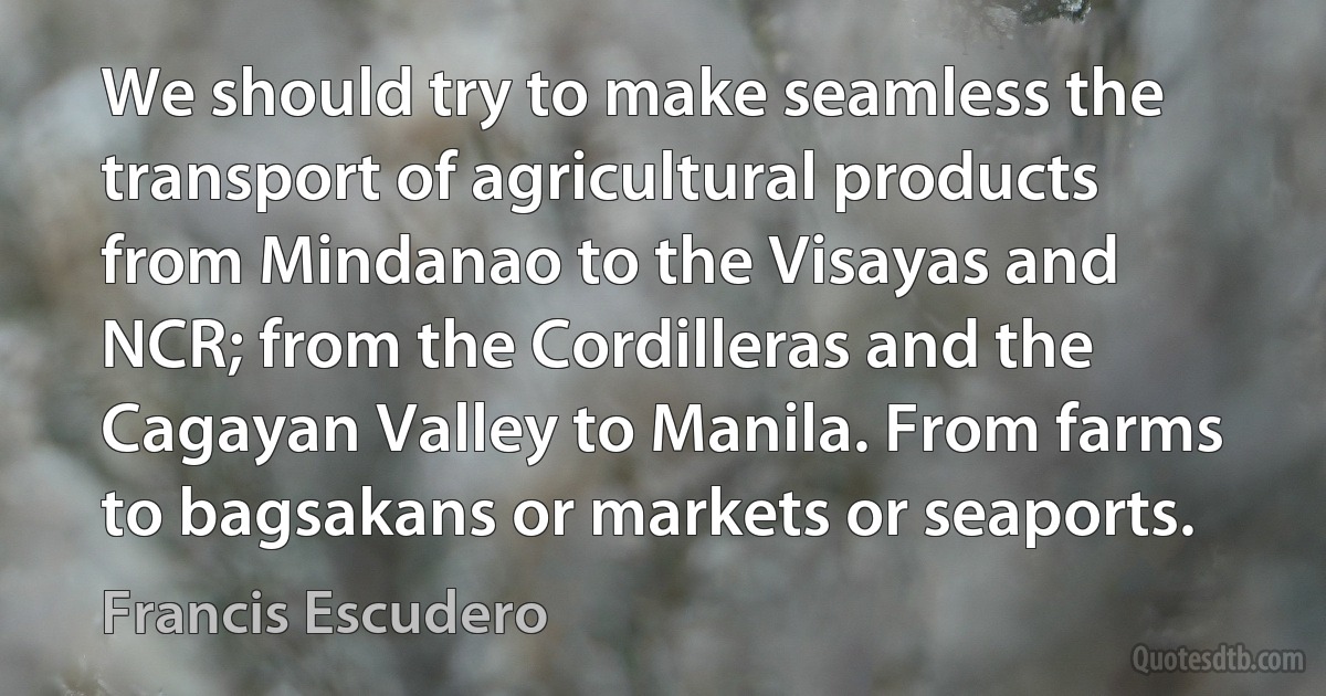 We should try to make seamless the transport of agricultural products from Mindanao to the Visayas and NCR; from the Cordilleras and the Cagayan Valley to Manila. From farms to bagsakans or markets or seaports. (Francis Escudero)