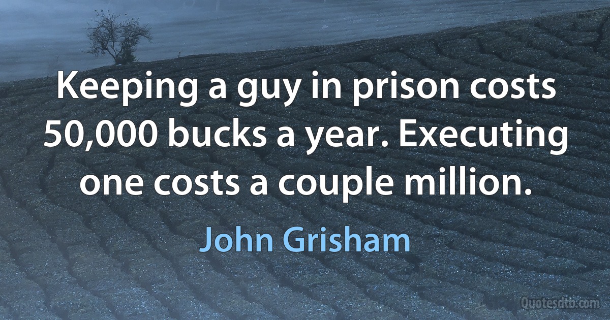 Keeping a guy in prison costs 50,000 bucks a year. Executing one costs a couple million. (John Grisham)