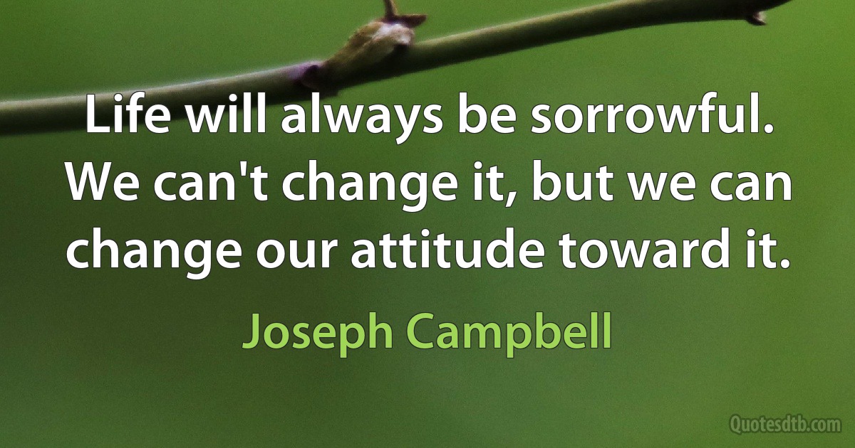 Life will always be sorrowful. We can't change it, but we can change our attitude toward it. (Joseph Campbell)