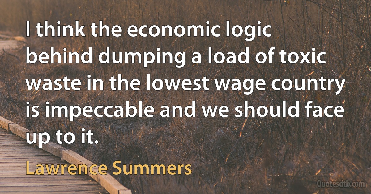 I think the economic logic behind dumping a load of toxic waste in the lowest wage country is impeccable and we should face up to it. (Lawrence Summers)