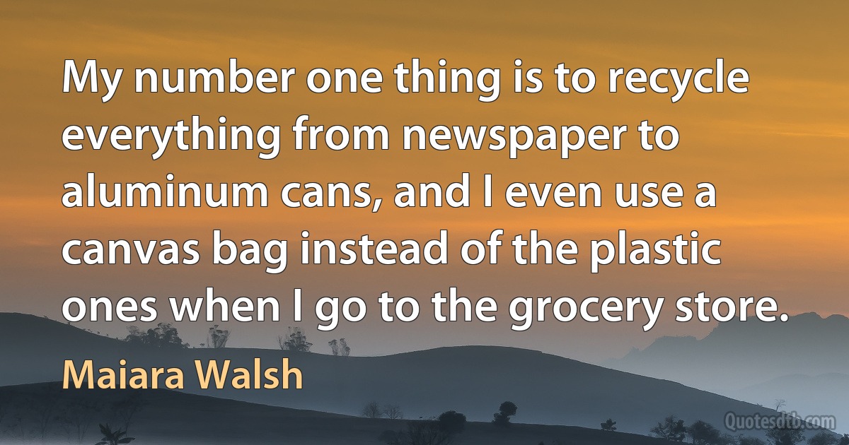 My number one thing is to recycle everything from newspaper to aluminum cans, and I even use a canvas bag instead of the plastic ones when I go to the grocery store. (Maiara Walsh)