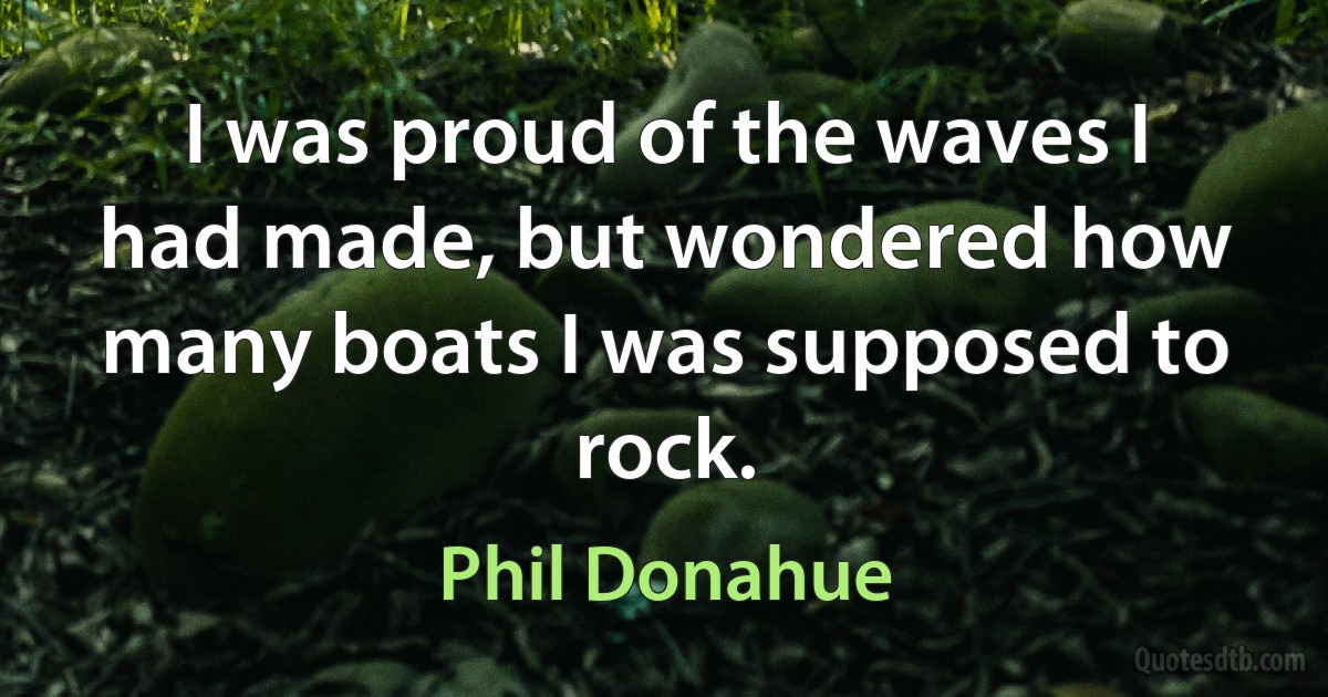 I was proud of the waves I had made, but wondered how many boats I was supposed to rock. (Phil Donahue)